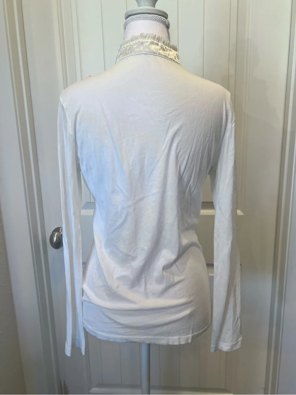 J. Crew Ruffle V-Neck Buttons Pin-tuck Long Sleeve Cotton Henley Small